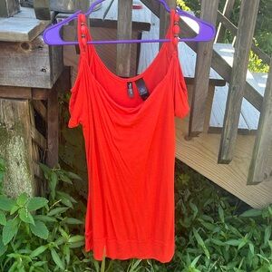 Warm red rayon cold shoulder top